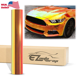 Neo Holographic Golden Orange Chrome Rainbow Vinyl Wrap