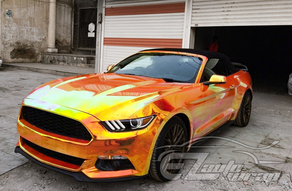 Neo Holographic Golden Orange Chrome Rainbow Vinyl Wrap