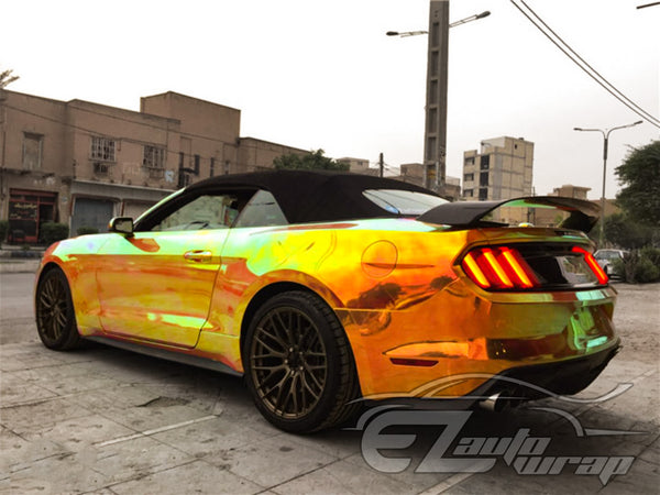 Neo Holographic Golden Orange Chrome Rainbow Vinyl Wrap