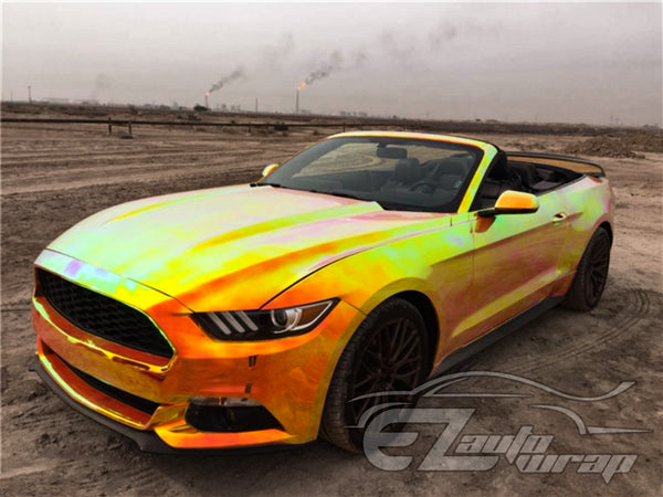 Neo Holographic Golden Orange Chrome Rainbow Vinyl Wrap