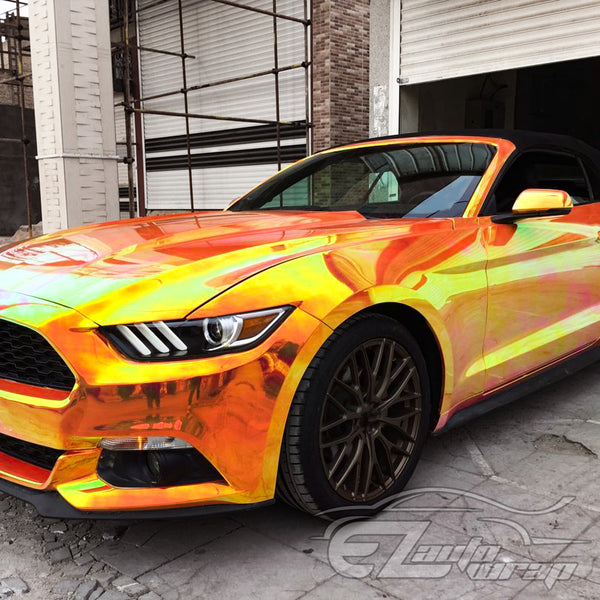 Neo Holographic Golden Orange Chrome Rainbow Vinyl Wrap