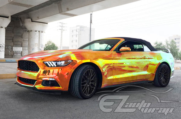 Neo Holographic Golden Orange Chrome Rainbow Vinyl Wrap