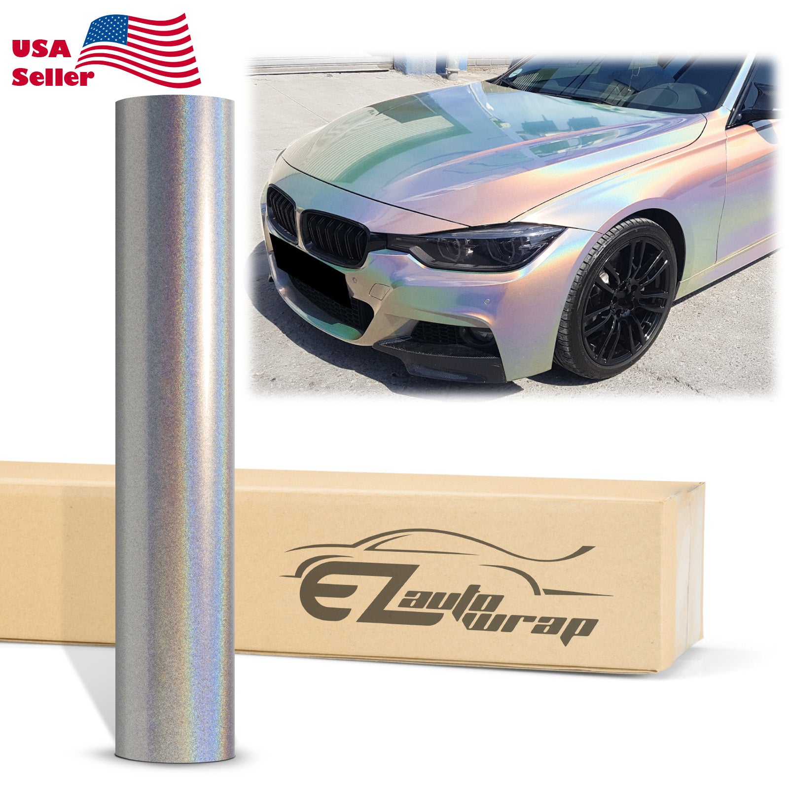 Laser Flip Gloss Silver Metallic Psychedelic Rainbow Holographic Vinyl Wrap
