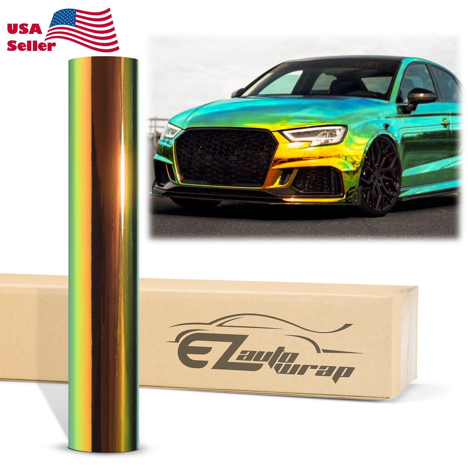 Neo Holographic Orange Green Chrome Rainbow Vinyl Wrap