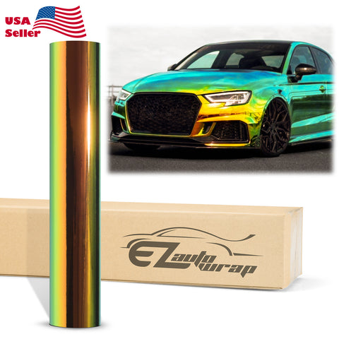 Neo Holographic Orange Green Chrome Rainbow Vinyl Wrap