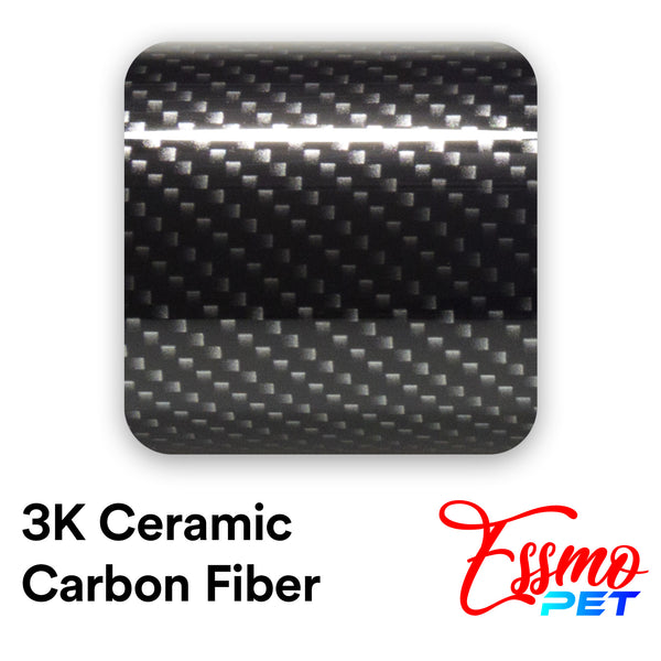 PET 3K Ceramic Carbon Fiber Gloss Black Silver Vinyl Wrap