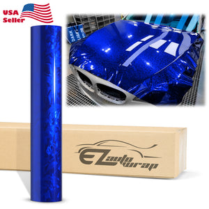 24K Chopped Forged Carbon Fiber Gloss Blue Vinyl Wrap