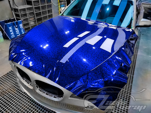 24K Chopped Forged Carbon Fiber Gloss Blue Vinyl Wrap