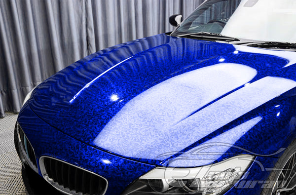 24K Chopped Forged Carbon Fiber Gloss Blue Vinyl Wrap