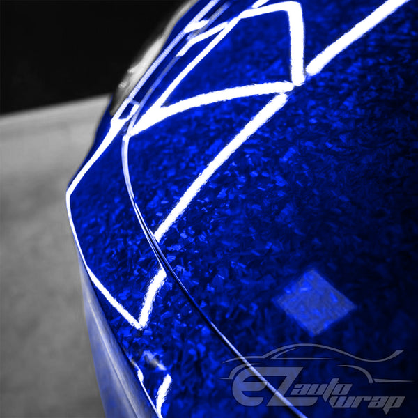 24K Chopped Forged Carbon Fiber Gloss Blue Vinyl Wrap
