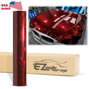 24K Chopped Forged Carbon Fiber Gloss Dark Red Vinyl Wrap
