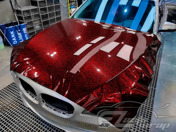 24K Chopped Forged Carbon Fiber Gloss Dark Red Vinyl Wrap