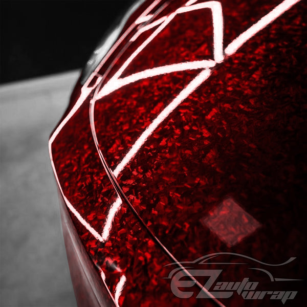 24K Chopped Forged Carbon Fiber Gloss Dark Red Vinyl Wrap