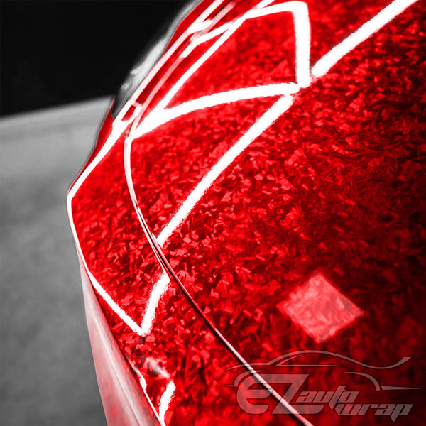 24K Chopped Forged Carbon Fiber Gloss Red Vinyl Wrap