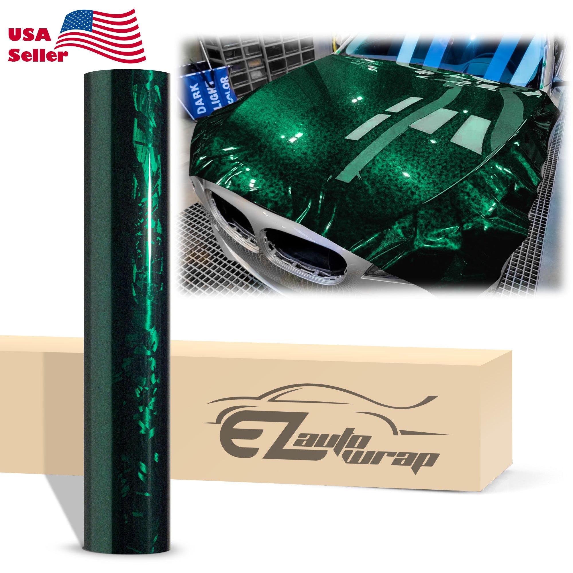 24K Chopped Forged Carbon Fiber Gloss Midnight Green Vinyl Wrap