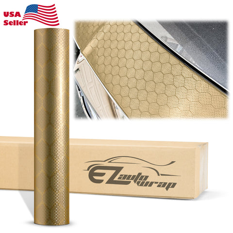 Honeycomb Carbon Fiber Satin Champagne Gold Hex Vinyl Wrap