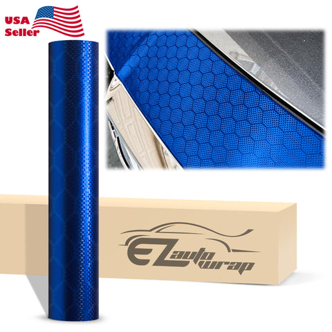 Honeycomb Carbon Fiber Satin Royal Blue Hex Vinyl Wrap
