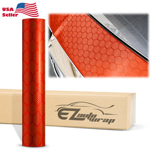 Honeycomb Carbon Fiber Satin Flame Red Hex Vinyl Wrap