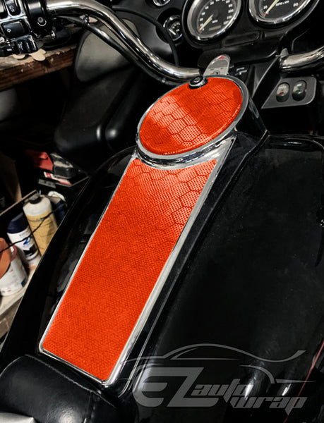 Honeycomb Carbon Fiber Satin Flame Red Hex Vinyl Wrap