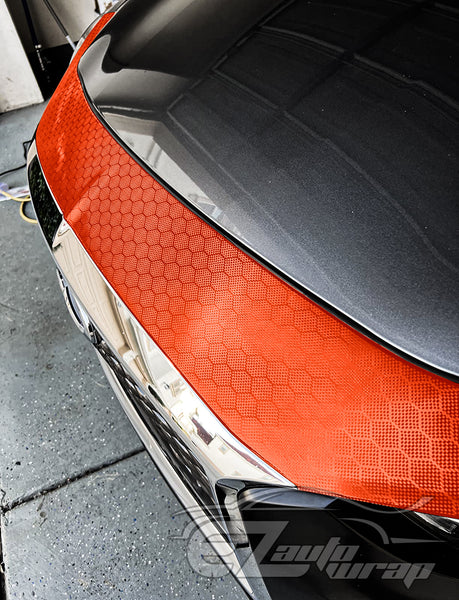 Honeycomb Carbon Fiber Satin Flame Red Hex Vinyl Wrap