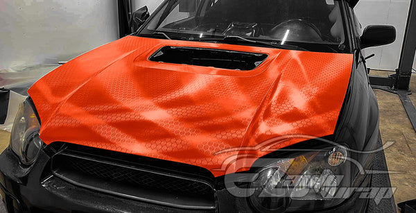Honeycomb Carbon Fiber Satin Flame Red Hex Vinyl Wrap