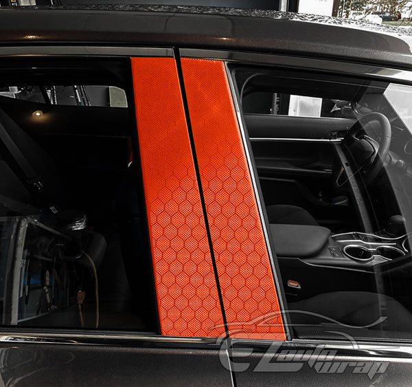 Honeycomb Carbon Fiber Satin Flame Red Hex Vinyl Wrap
