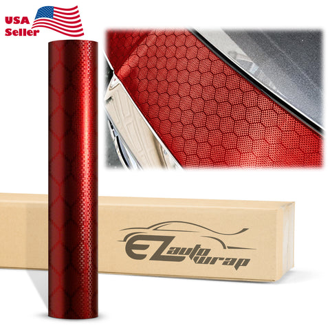 Honeycomb Carbon Fiber Satin Dark Red Hex Vinyl Wrap