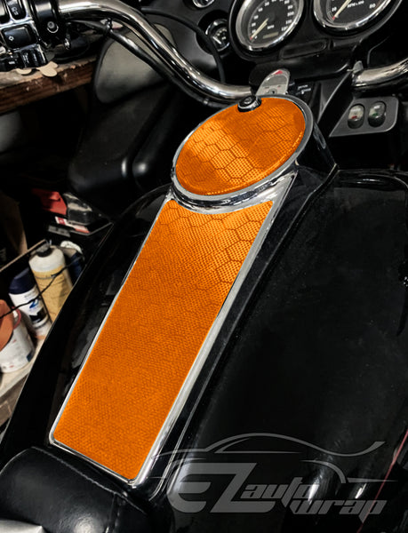 Honeycomb Carbon Fiber Satin Orange Hex Vinyl Wrap