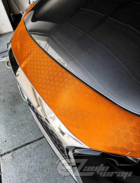 Honeycomb Carbon Fiber Satin Orange Hex Vinyl Wrap
