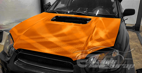 Honeycomb Carbon Fiber Satin Orange Hex Vinyl Wrap