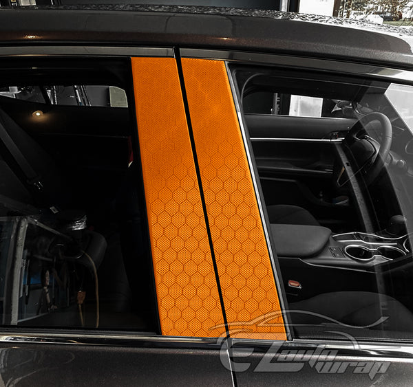 Honeycomb Carbon Fiber Satin Orange Hex Vinyl Wrap
