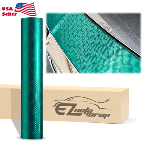 Honeycomb Carbon Fiber Satin Teal Hex Vinyl Wrap
