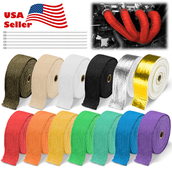 Exhaust Pipe Insulation Thermal Wrap 2 Inches x 50 Feet (Beige / Black / Blue / Gold / Green / Orange / Purple / Red / Silver / Titanium / White / Yellow)