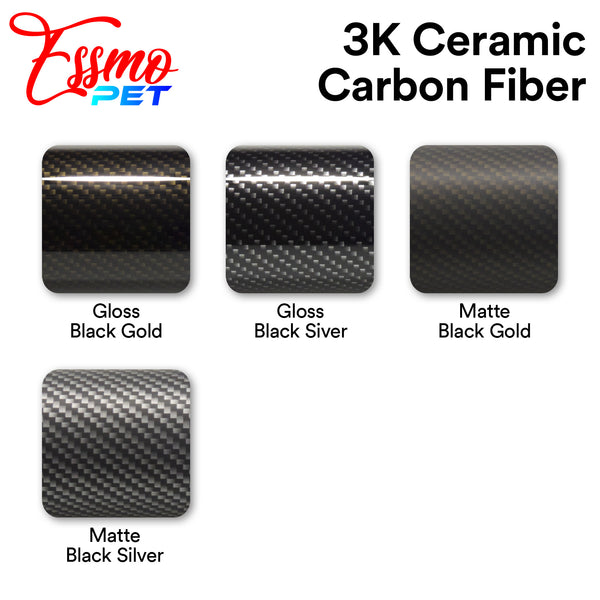 PET 3K Ceramic Carbon Fiber Gloss Black Gold Vinyl Wrap