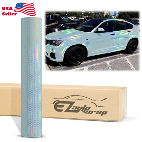 Hex Holographic Light Blue Rainbow Vinyl Wrap