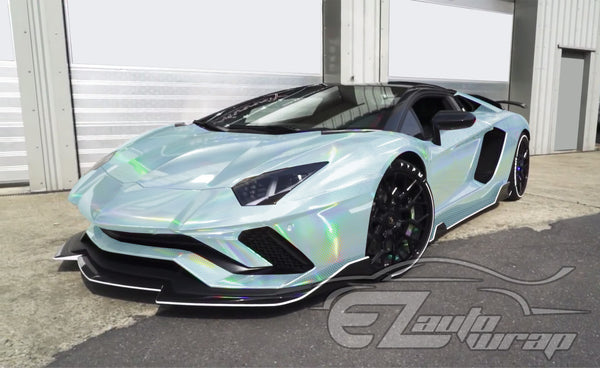 Hex Holographic Light Blue Rainbow Vinyl Wrap