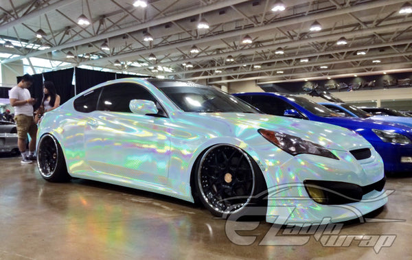 Hex Holographic Light Blue Rainbow Vinyl Wrap
