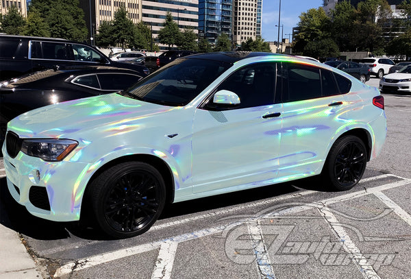 Hex Holographic Light Blue Rainbow Vinyl Wrap