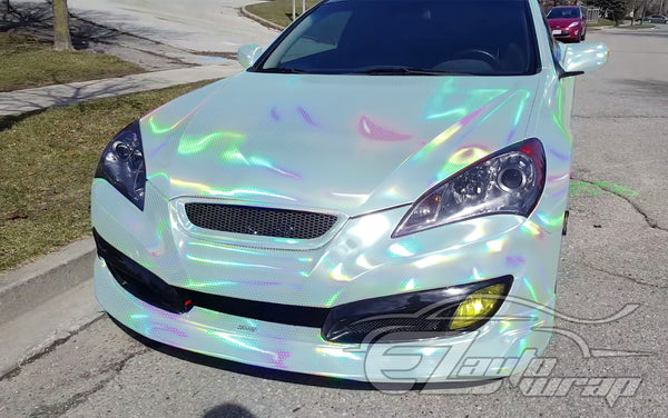 Hex Holographic Light Blue Rainbow Vinyl Wrap