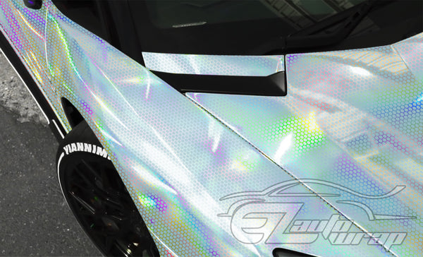 Hex Holographic Light Blue Rainbow Vinyl Wrap