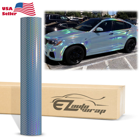 Hex Holographic Porcelain Blue Rainbow Vinyl Wrap