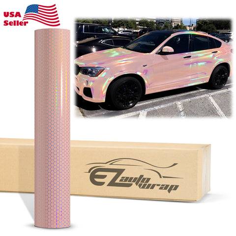 Hex Holographic Carnation Pink Rainbow Vinyl Wrap