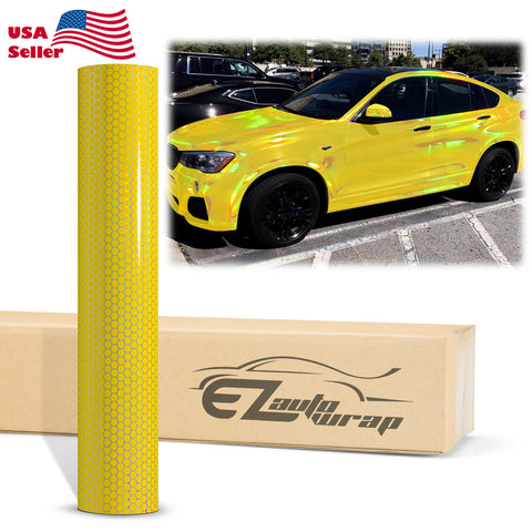 Hex Holographic Lemon Yellow Rainbow Vinyl Wrap