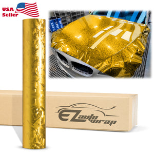 24K Chopped Forged Carbon Fiber Gloss Gold Vinyl Wrap