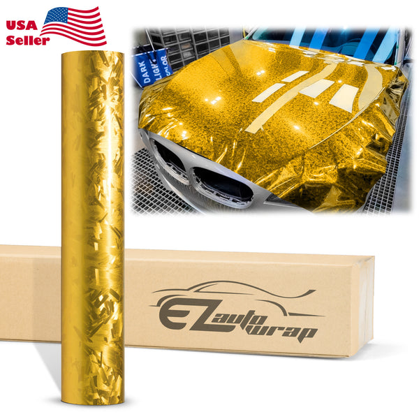 24K Chopped Forged Carbon Fiber Gloss Gold Vinyl Wrap