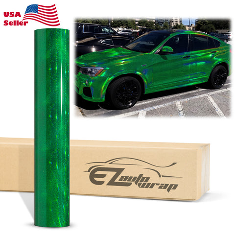 Holographic Glitter Emerald Green Rainbow Vinyl Wrap