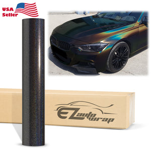 Laser Flip Gloss Black Metallic Psychedelic Rainbow Holographic Vinyl Wrap