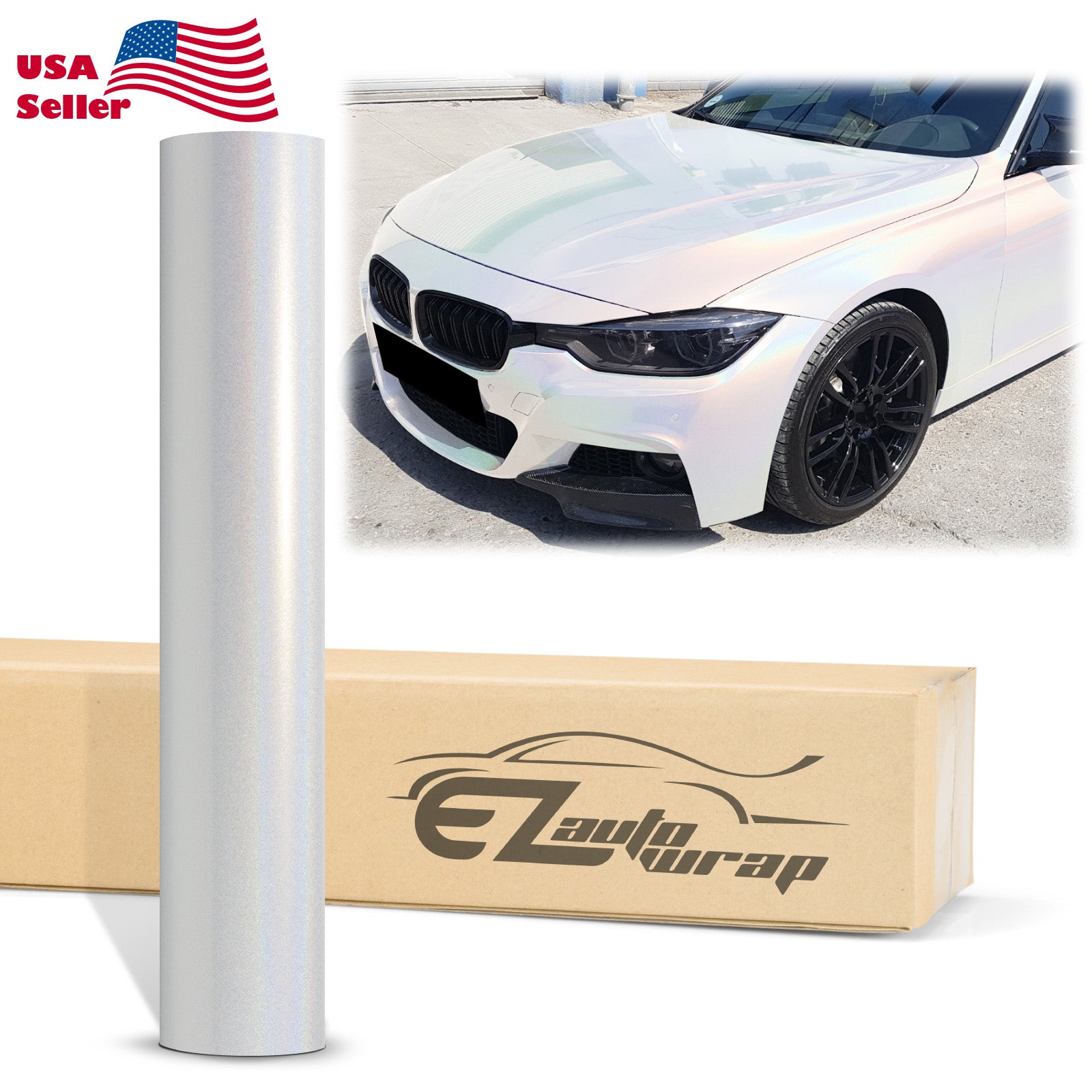 Laser Flip Gloss White Metallic Psychedelic Rainbow Holographic Vinyl Wrap