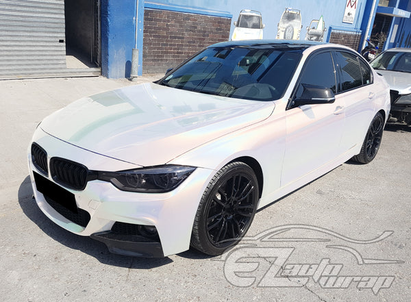 Laser Flip Gloss White Metallic Psychedelic Rainbow Holographic Vinyl Wrap