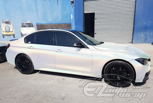 Laser Flip Gloss White Metallic Psychedelic Rainbow Holographic Vinyl Wrap